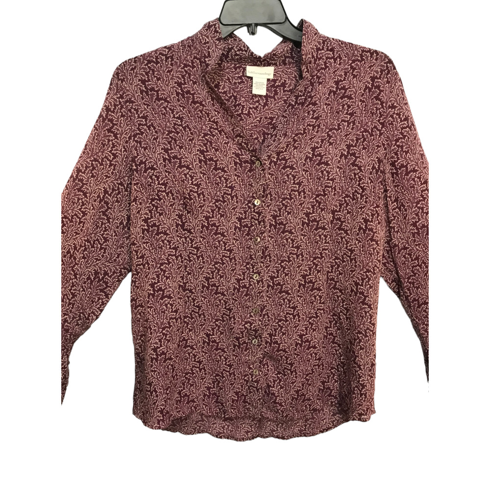 Soft Surroundings Size Large Purple Button Front 100% Silk Top Bell Sleeve Boho - Picture 2 of 12